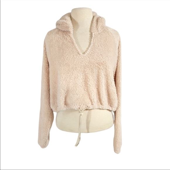 😊🧸Urban Outfitters Teddy Jacket Fleece Hooded Long Sleeve Cropped 🧸😊~ med - Picture 5 of 13